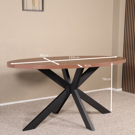 Lizzely Garden & Living Eettafel ovaal melamine 160cm Tommy bruin ovale tafel