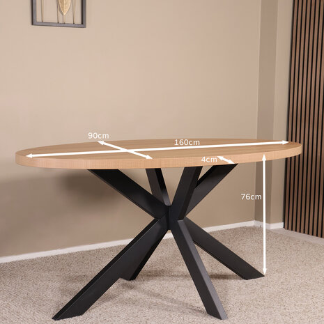 Lizzely Garden & Living Eettafel ovaal melamine 160cm Tommy lichtbruin ovale tafel