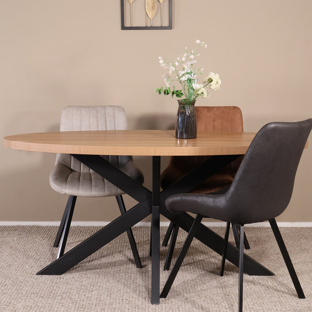 Eettafel ovaal melamine 160cm Tommy lichtbruin ovale tafel