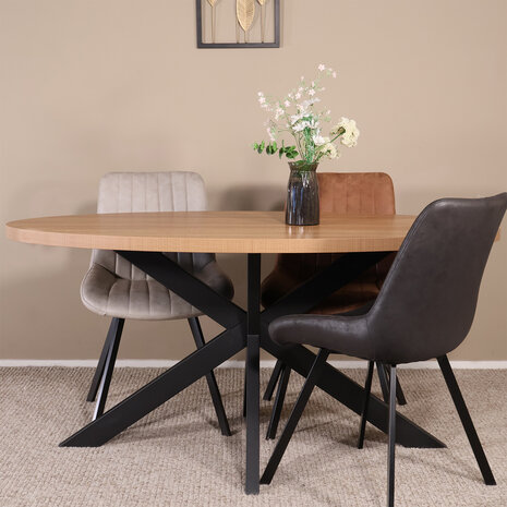 Lizzely Garden & Living Eettafel ovaal melamine 160cm Tommy lichtbruin ovale tafel