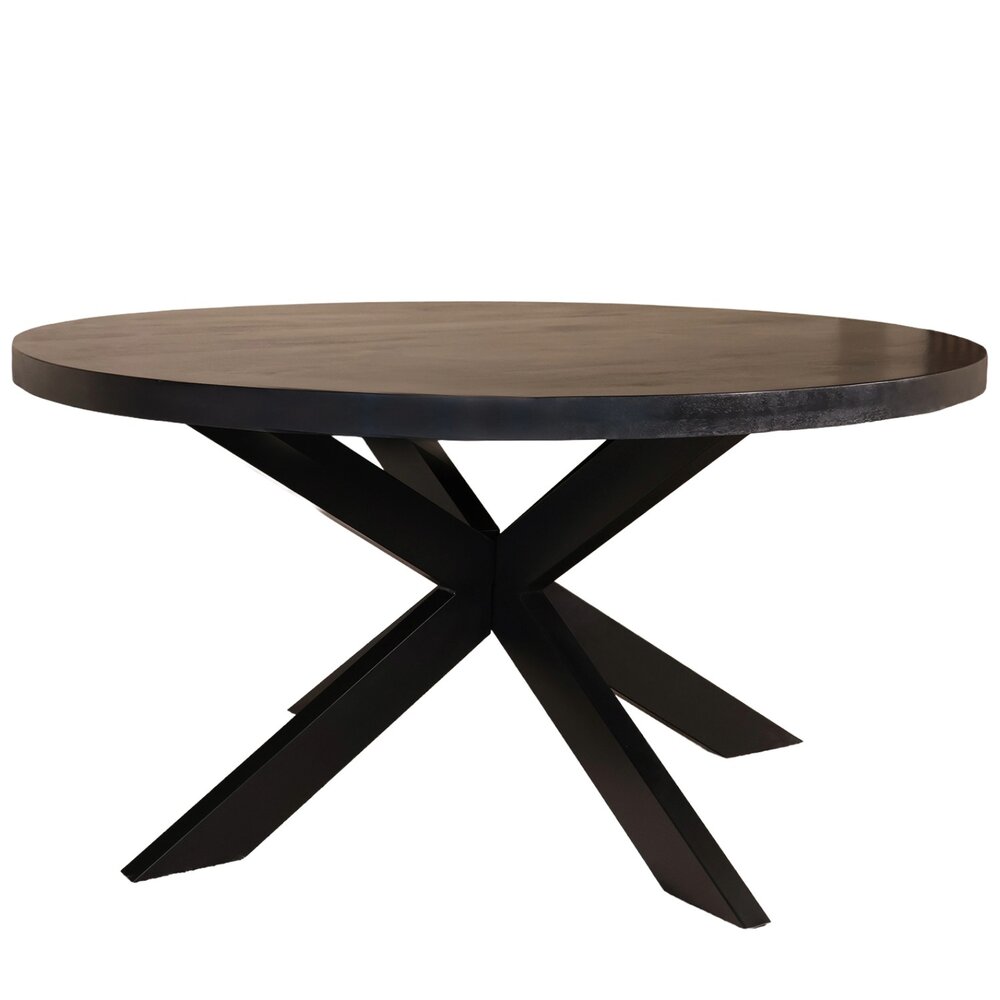 Eettafel rond mangohout 150cm Jones walnoot bruin ronde industriële tafel duurzaam mango eetkamertafel