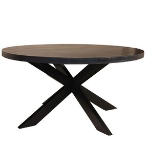 Lizzely Garden & Living Eettafel rond mangohout 150cm Jones walnoot bruin ronde industriële tafel duurzaam mango eetkamertafel