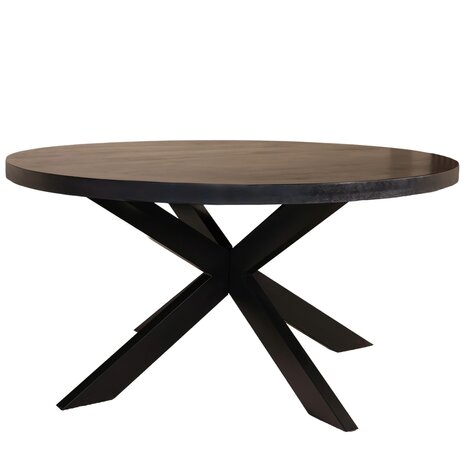 Lizzely Garden & Living Eettafel rond mangohout 150cm Jones walnoot bruin ronde industriële tafel duurzaam mango eetkamertafel