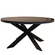 Lizzely Garden & Living Eettafel rond mangohout 150cm Jones walnoot bruin ronde industriële tafel duurzaam mango eetkamertafel