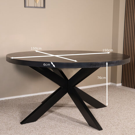 Lizzely Garden & Living Eettafel rond mangohout 150cm Jones walnoot bruin ronde industriële tafel duurzaam mango eetkamertafel