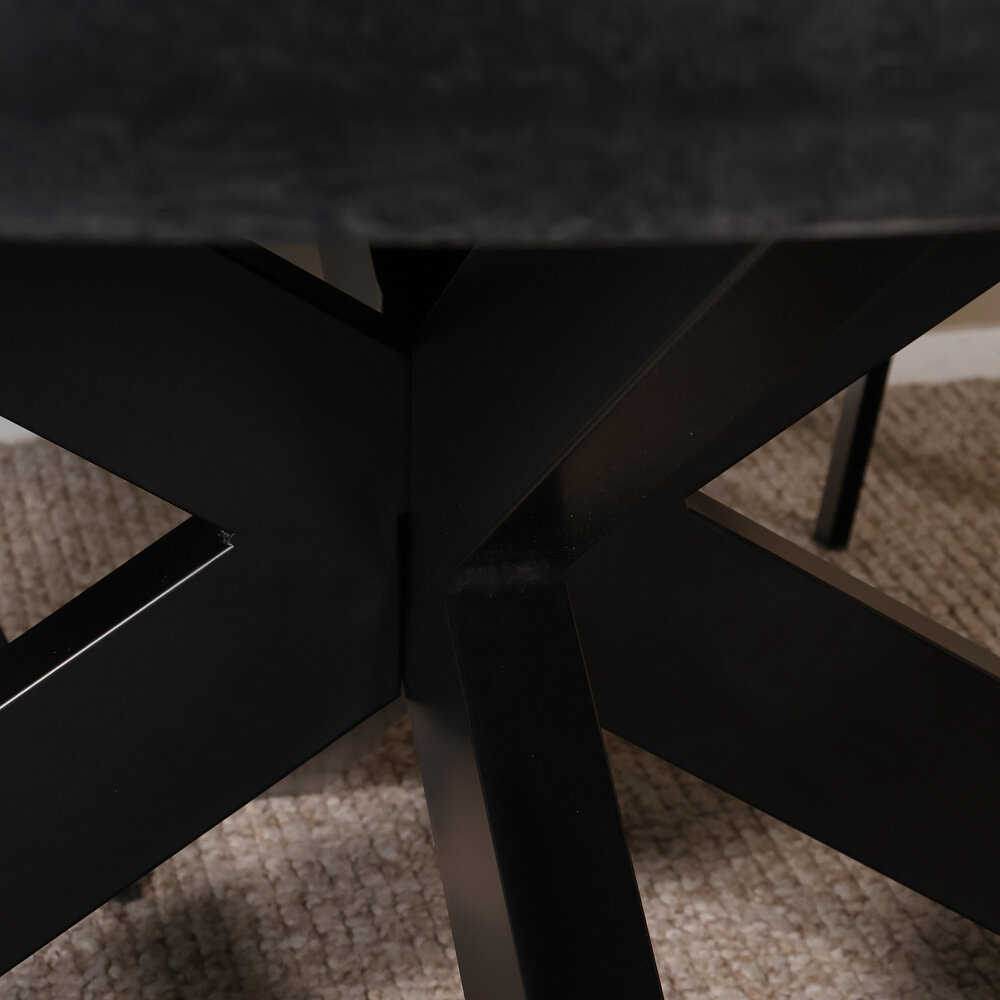 Eettafel rond mangohout 150cm Jones walnoot bruin ronde industriële tafel duurzaam mango eetkamertafel