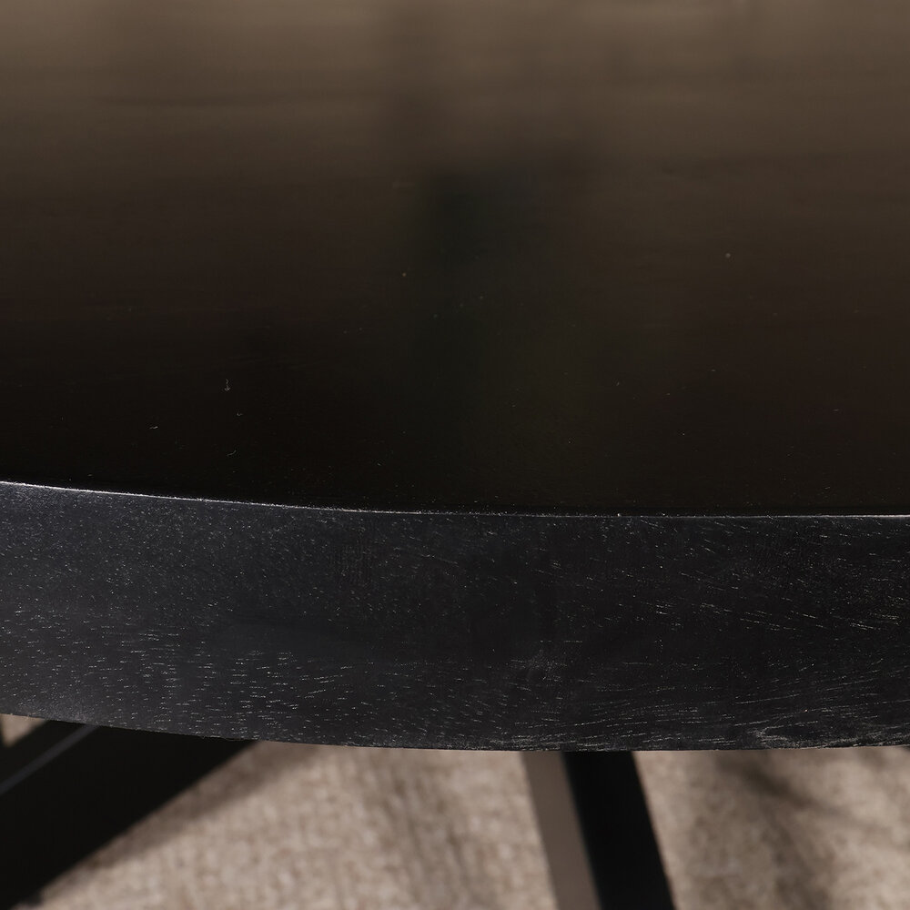 Eettafel rond mangohout 150cm Jones walnoot bruin ronde industriële tafel duurzaam mango eetkamertafel