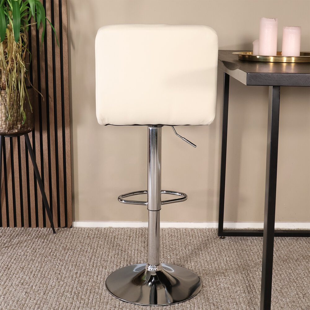 Barkruk Anel met rugleuning: beige leder barstoel