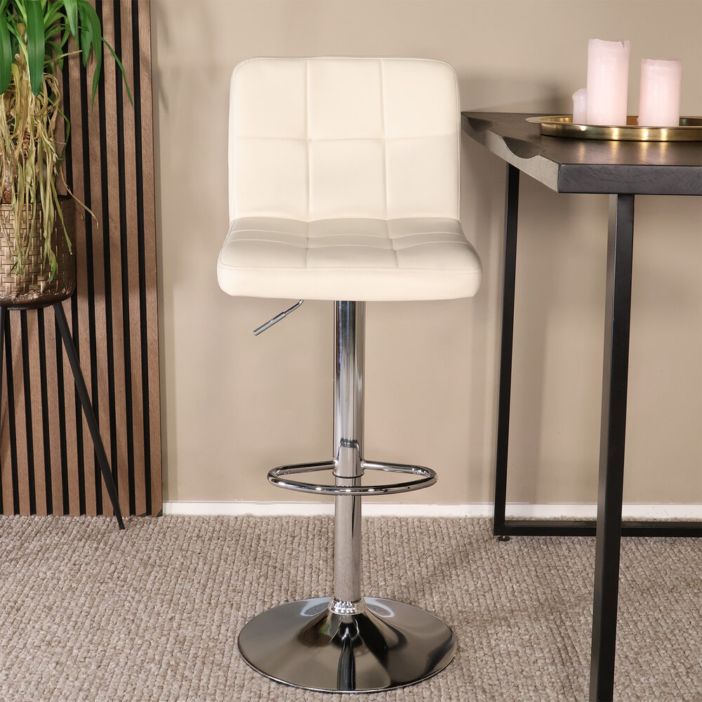 Barkruk Anel met rugleuning: beige leder barstoel