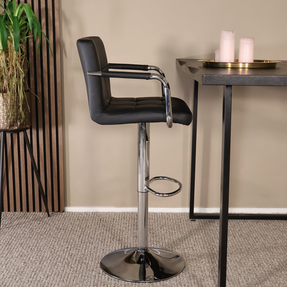 Barkruk Anel met armleuning: zwart leder barstoel