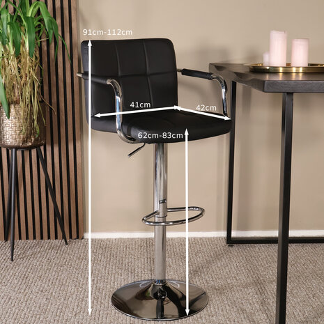 Lizzely Garden & Living Barkruk Anel met armleuning: zwart leder barstoel