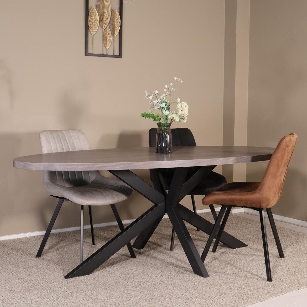 Eettafel ovaal melamine 210cm Tommy grijs ovale tafel