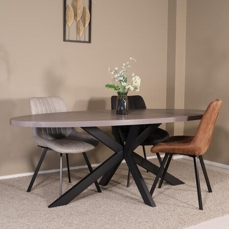 Lizzely Garden & Living Eettafel ovaal melamine 210cm Tommy grijs ovale tafel