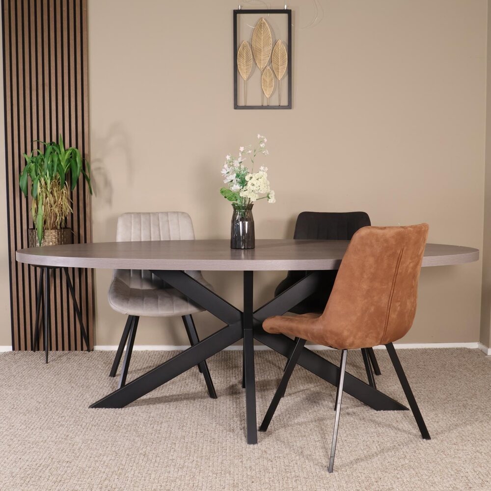 Eettafel ovaal melamine 210cm Tommy grijs ovale tafel