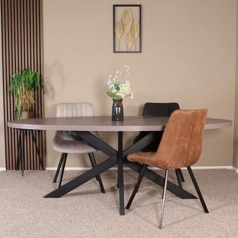 Lizzely Garden & Living Eettafel ovaal melamine 210cm Tommy grijs ovale tafel