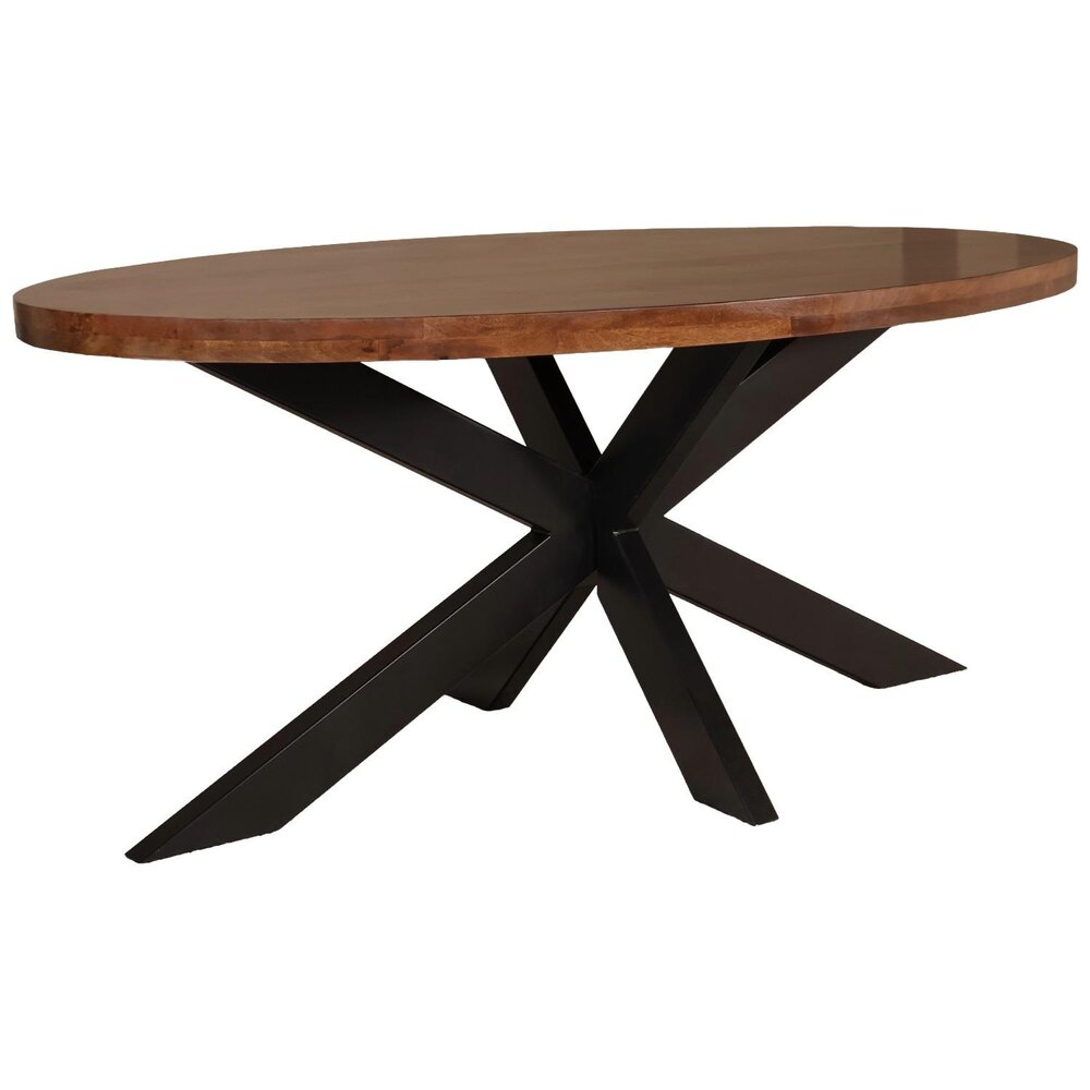 Eettafel ovaal mangohout 160cm James bruin ovale industriële tafel duurzaam mango eetkamertafel