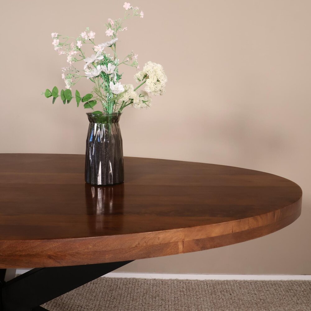 Eettafel ovaal mangohout 160cm James bruin ovale industriële tafel duurzaam mango eetkamertafel