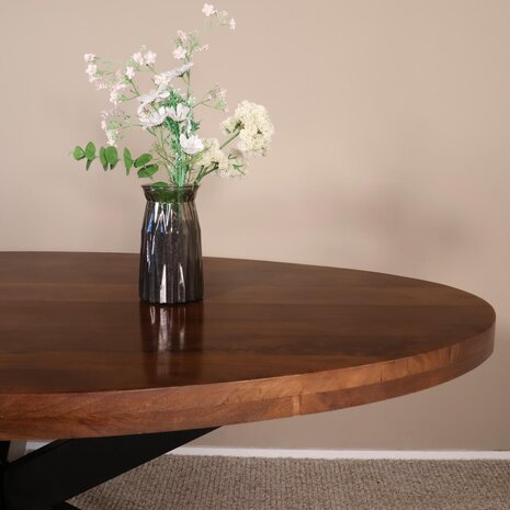 Lizzely Garden & Living Eettafel ovaal mangohout 160cm James bruin ovale industriële tafel duurzaam mango eetkamertafel