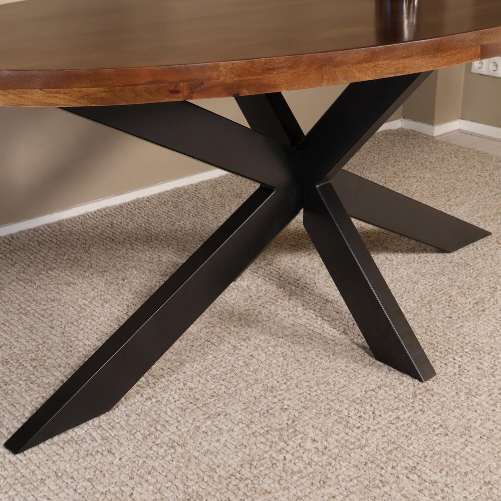 Eettafel ovaal mangohout 160cm James bruin ovale industriële tafel duurzaam mango eetkamertafel