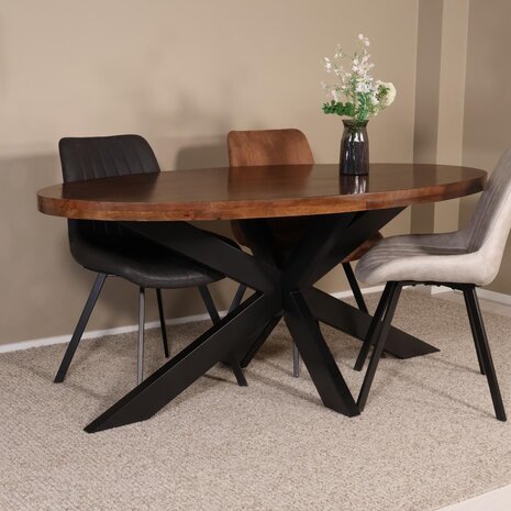 Lizzely Garden & Living Eettafel ovaal mangohout 160cm James bruin ovale industriële tafel duurzaam mango eetkamertafel