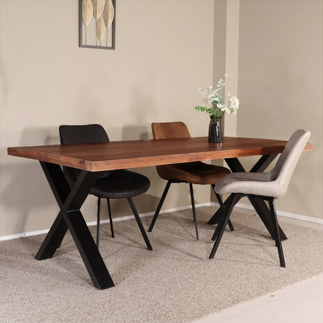 Lizzely Garden & Living Eettafel X-poot rechthoekig 200cm bruin mangohout