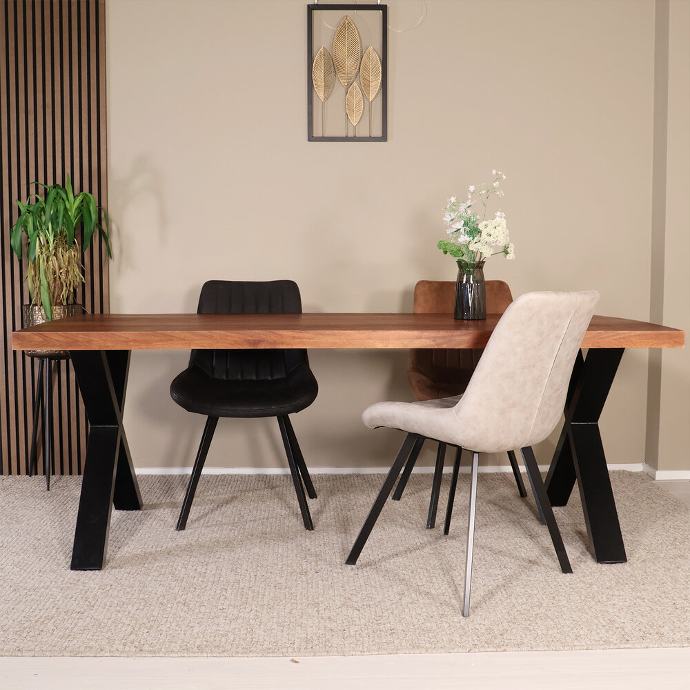 Eettafel X-poot rechthoekig 200cm bruin mangohout