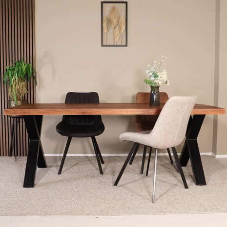 Lizzely Garden & Living Eettafel X-poot rechthoekig 200cm bruin mangohout