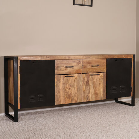 Lizzely Garden & Living Dressoir mangohout Nora bruin zwart industrieel 200cm