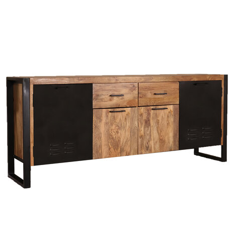 Lizzely Garden & Living Dressoir mangohout Nora bruin zwart industrieel 200cm