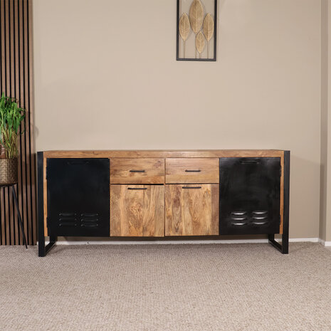 Lizzely Garden & Living Dressoir mangohout Nora bruin zwart industrieel 200cm