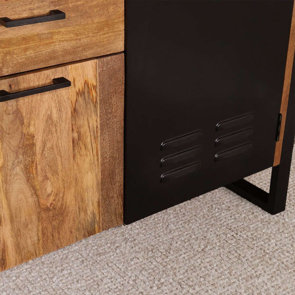 Dressoir mangohout Nora bruin zwart industrieel 200cm