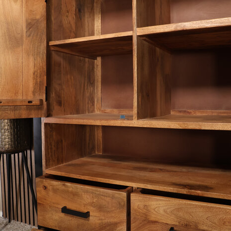 Lizzely Garden & Living Industriële kast mangohout Dexie 150x100cm bruin en zwart wandkast duurzaam mango