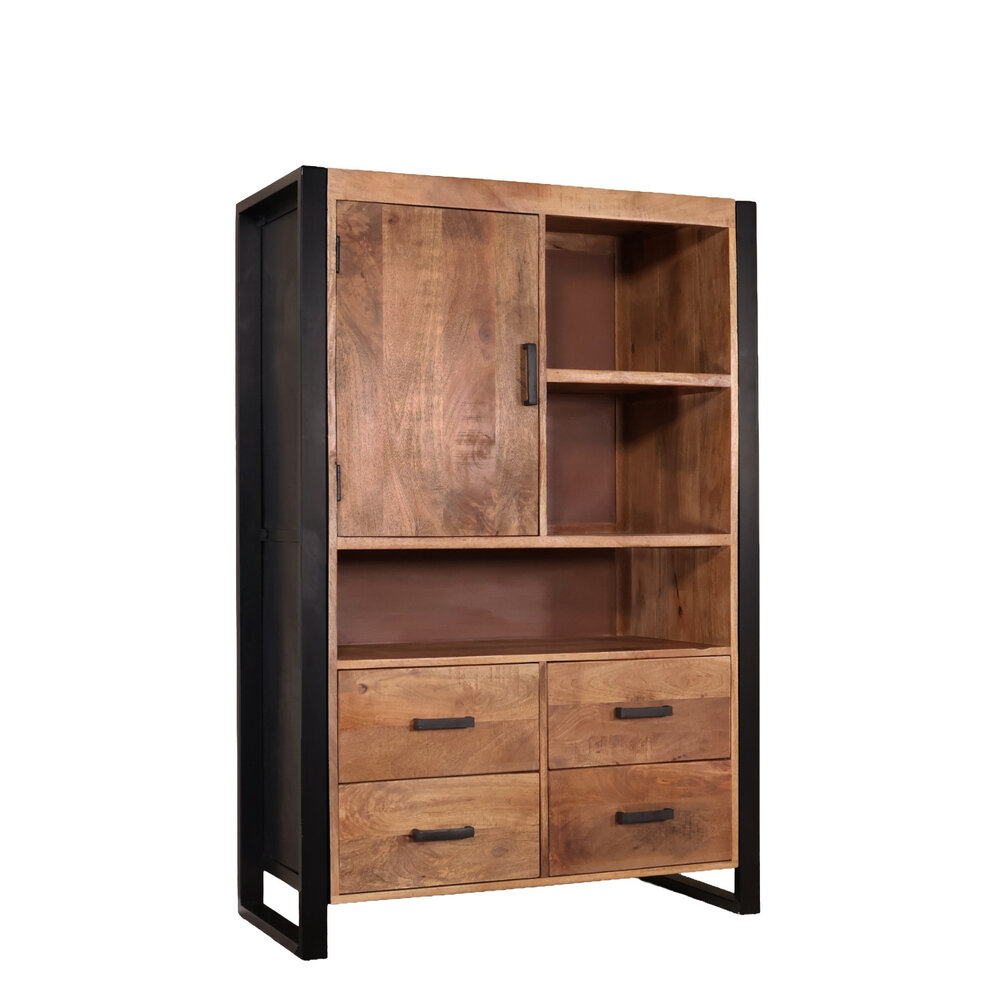 Industriële kast mangohout Dexie 150x100cm bruin en zwart wandkast duurzaam mango