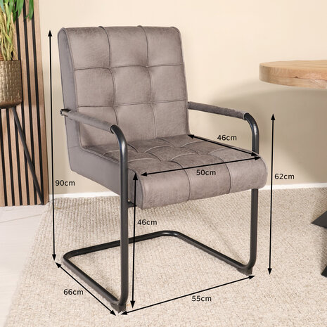 Lizzely Garden & Living Eetkamerstoel met armleuning Indy antraciet microvezel eetstoel