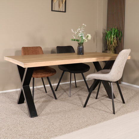 Lizzely Garden & Living Eettafel rechthoekig mangohout Xavier lichtbruin 180cm duurzaam tafel met X-poot mango eetkamertafel rechthoek hout