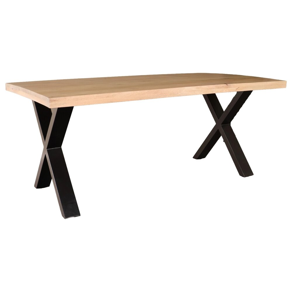 Eettafel rechthoekig mangohout Xavier lichtbruin 180cm duurzaam tafel met X-poot mango eetkamertafel rechthoek hout
