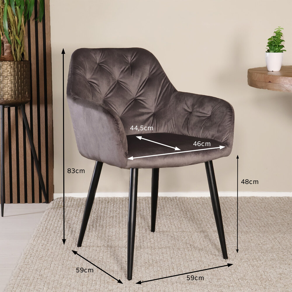 Eetkamerstoel met armleuning Paco velvet antraciet eetstoel