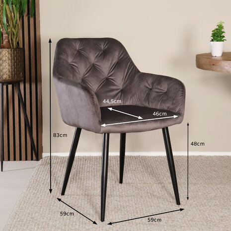 Lizzely Garden & Living Eetkamerstoel met armleuning Paco velvet antraciet eetstoel