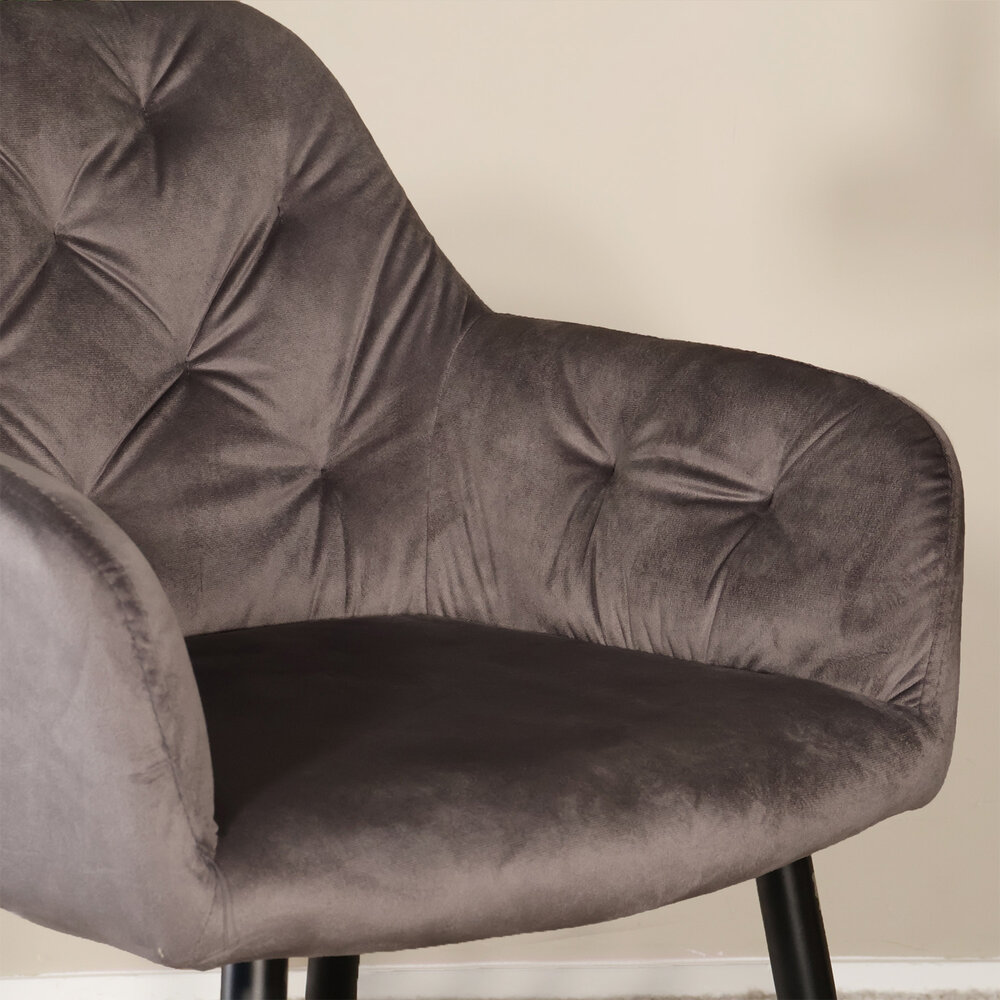 Eetkamerstoel met armleuning Paco velvet antraciet eetstoel