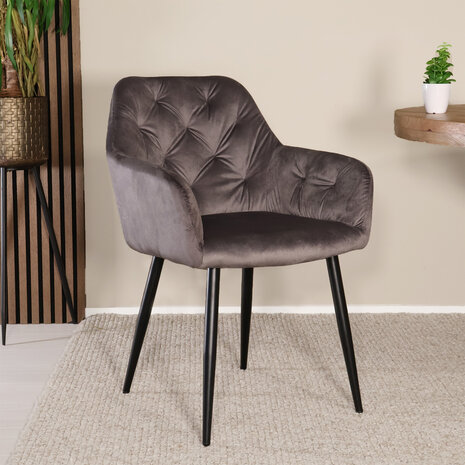 Lizzely Garden & Living Eetkamerstoel met armleuning Paco velvet antraciet eetstoel