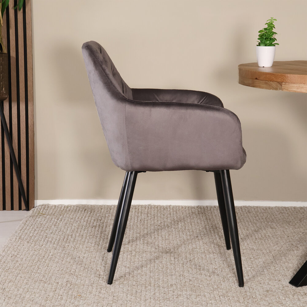 Eetkamerstoel met armleuning Paco velvet antraciet eetstoel