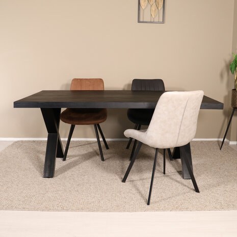Lizzely Garden & Living Eettafel rechthoekig mangohout Xavier zwart 180cm duurzaam tafel met X-poot mango eetkamertafel rechthoek hout