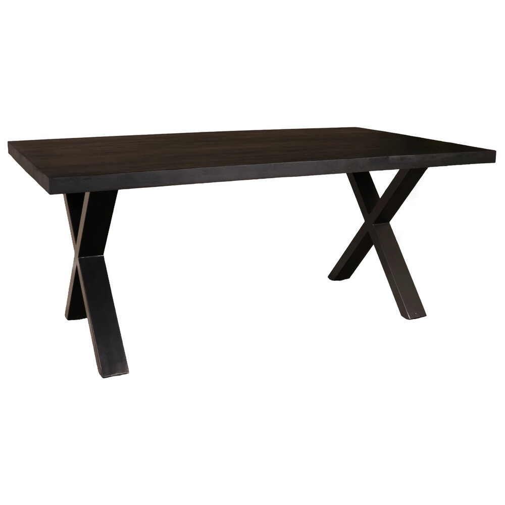 Eettafel rechthoekig mangohout Xavier zwart 180cm duurzaam tafel met X-poot mango eetkamertafel rechthoek hout