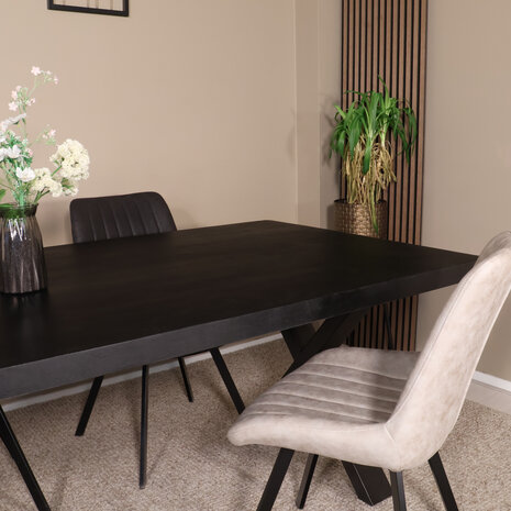 Lizzely Garden & Living Eettafel rechthoekig mangohout Xavier zwart 180cm duurzaam tafel met X-poot mango eetkamertafel rechthoek hout