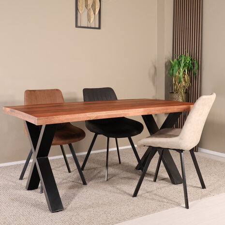 Lizzely Garden & Living Eettafel rechthoekig Xavier 160x90cm duurzaam mangohout tafel met X-poot mango eetkamertafel langwerpig