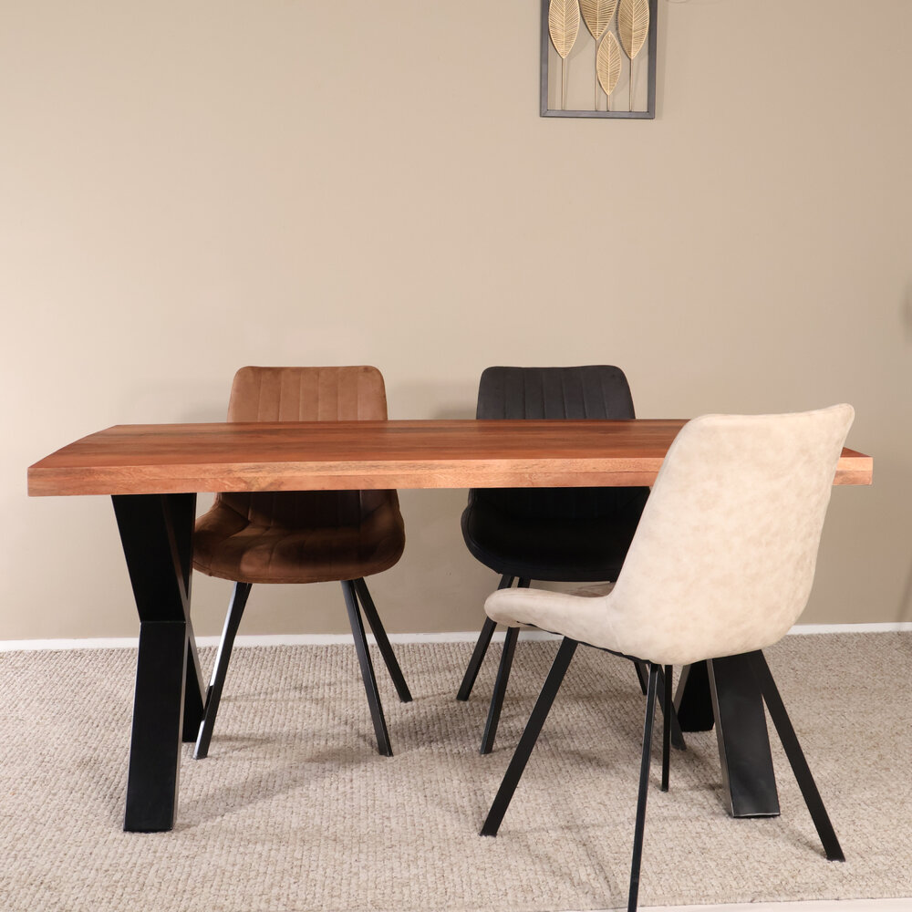 Eettafel rechthoekig Xavier 160x90cm duurzaam mangohout tafel met X-poot mango eetkamertafel langwerpig