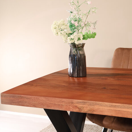 Lizzely Garden & Living Eettafel rechthoekig Xavier 160x90cm duurzaam mangohout tafel met X-poot mango eetkamertafel langwerpig