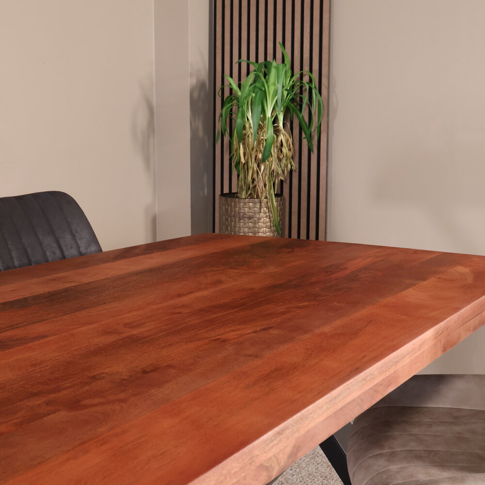 Eettafel rechthoekig Xavier 160x90cm duurzaam mangohout tafel met X-poot mango eetkamertafel langwerpig