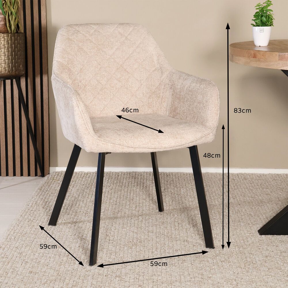 Eetkamerstoel met armleuning Yurgan chenille beige eetstoel