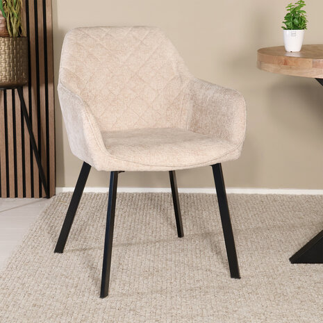 Lizzely Garden & Living Eetkamerstoel met armleuning Yurgan chenille beige eetstoel